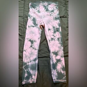 Woman’s Lululemon Power Thru High Rise Crop Leggings Pink Diamond Dye Size 8